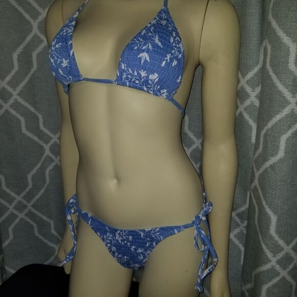 VOLAFA Women's Triangle Bikini String Swimsuit Print Tie Smocked Ruched Two Piec - Picture 14 of 14